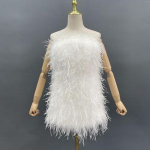 スカートMissjanefur Luxury Ostrich Feather Dress Women 2023 Fashion Plush White Wedding Party Wholesale Lady Long Tube Skirt