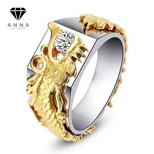 Wedding Rings Luxury Dragon Diamond Rings For Men 18K Gold Plated Solid 925 Sterling Silver Punk Cool Accessory Fashion Jewelry 230815