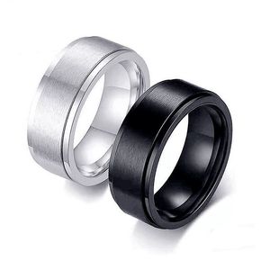 Anti Stress Anxiety Fidget Spinner Couple Rings For Lovers Rotating Stainless Steel Wedding Band Knuckle Rings Jewelry gift 8mm