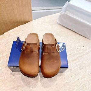 Top qualitys Designer Boston Designer sandals slides Luxury Men women Soft bottom cork Genuine Leather Fur Plush slides Outdoor casual shoes Flip flops Birken's shoe