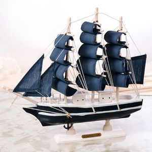 Decorative Objects Figurines Pirate Ship Model Wooden Sailing Ship Mediterranean Style Home Decoration Handmade Carved Nautical Boat Model Gift Figurines 230815