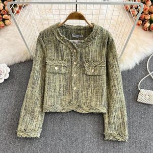 Women's Jackets Korea Chic Vintage Autumn And Winter Long Sleeve Tweed Jacket Womens High Quality Fashion Elegant Outerwear