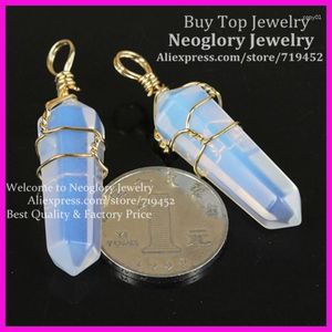 Pendant Necklaces 10pcs Natural Hexagon Prism Beads Healing Opal Gems Point Druzy Quartz Metal Wire Wrapped