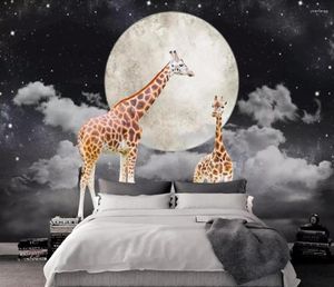 Papéis de parede CJSIR Papão de parede personalizado MUNAL ESTILO NORDIC DREAM SARRY Giraffe TV Background Wall Painting Papel de Parede decoração 3D