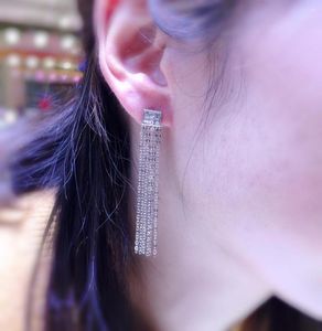 Dangle Earrings Fine Jewelry Collection Real 18K White Gold AU750 Tassel Shape Natural VVS Diamonds 0.65ct Drop For Women