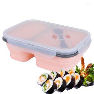 Flatvaruuppsättningar Collapsible Lunch Box Containers Silikonlagring med 2 fack Stora delen Återanvändbara