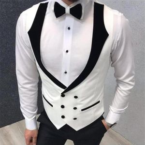 Beyaz Çifte Göğüslü Moda Düğün Yelekler Erkek Yelek İnce Fit Damat Yelek İş Takımı Yelek Erkek Yelek resmi parti267t