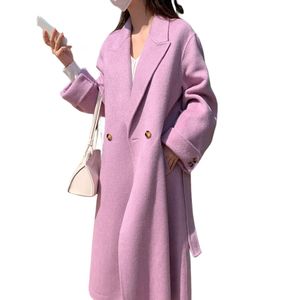 New fashion women's autumn winter loose sashes woolen maxi long coat abrigos