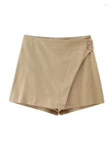 Women's Shorts Girls 2023 Summer Fashion High Waist Irregular Cross Khaki Short Pants Chic Lady Casual Buttons Back Zipper Skirts Femme