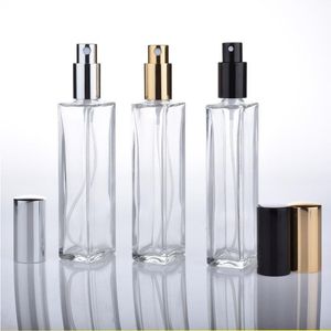 50 ml pusta przezroczysta szklana butelka z rozpylaczami 166 unz napełnienie kwadratowy atomizer z czarną złotą czarną czapką pompową tnagn