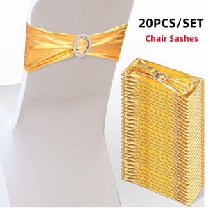 SASHES 20 stycken spandexstol Sashes med spänne metallisk guld stretchstolskydd för bröllop el bankett evenemang stol dekorationer 230815