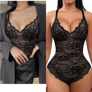 Taille Tummy Shaper Body Shaper für Frauen Bauchkontrolle und schwarzer Fett Taille Trainer Shaper Silmming Underdress V-Ausschnitt Spitzenbodysuit Shaper 230815