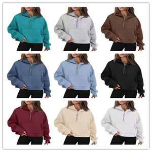 2023 NEW Autumn and winter yoga hoodie Scuba womens Plus Velvet Thickening jackets hoodys sports half zipper terry designer sweater chothing loose short clothes