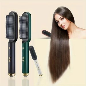 Unisex Professional Hair Straightener Brush with Negative Ion, Fast Heating Ceramic Flat Iron, Anti-Scald, Dual Voltage 110/220V