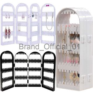 Plastklara örhängen Studs Display Rack Folding Screen Earring Smyckes Display Stand Holder Storage Box Gift for Women Girls X0816