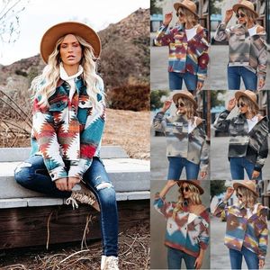 Womens Jackets Vintage Jacket Women Splicing Loose Denim Print Aztec Retro Ethnic Style Long Sleeved Shirt Streetwear Female Goth Coat 230815