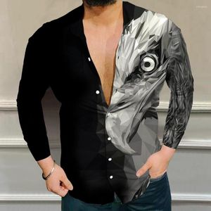 Camisas casuais masculinas Spring Autumn Men Social Men Turn-Down Clalar Butrowled Print 3D Manga longa Tops Mens Cardigan Party Party Cardigan