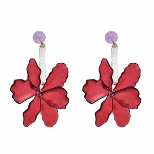 Brincos de Moda Dangle Exageram Big Red Acrílico Pingente de Flor para Pétala Romântica Feminina