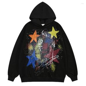 Herren Hoodies 2023 Hip Hop Streetwear Hoodie Sweatshirt Star Graffiti Gemälde Männer Harajuku Kapuzepullover Fleece Baumwoll Herbst Unisex