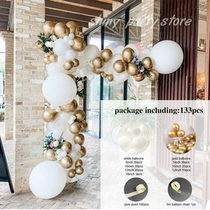 Diğer Etkinlik Partisi Malzemeleri 133pcs Set Beyaz Balonlar Metalik Altın Balon Balon Çelenk Kiti Düğün Mutlu Yıllar Noel Yılı Dekor 230815