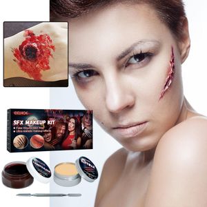 Body Paint SFX Makeup Kit S Wax Halloween Effetti speciali Fase Finta ferita Pelle con spagnolo spuggero spugna goccia in legno 230815