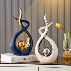 Decorative Objects Figurines Abstract Ceramic Sculpture Golden Statue Modern Home Decoration Living Room Desktop Office Accessories Crafts Gift 230815