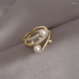 Anelli di nozze Vintage Fashion Imitazione a tre strati imitazione perla aperbile per le donne addici in oro anello di dita ledies regalo di gioielli