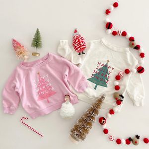 Felpe con cappuccio Focustnorm Xmas Autumn Kids Girls Spazzante T -camicie 0 4y Lettera di Natale per albero stampato Pullover a manica lunga Outwear 230815