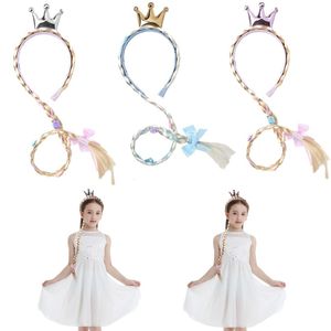 Acessórios para cabelos infantil garotas de fada princesa vestido de peruca trança rapunzel peruca arco de cabelo aranha de cabeça para a cabeça para acessórios de cosplay de halloween 230816