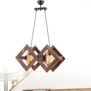 Chandeliers Wooden Twin Pendant Lamp Chandelier Home Living Room Kitchen Ceiling Hanging Tumbled Lighting And Accessory