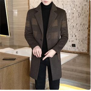 Men's Trench Coats 2023 High-quality Brand Business Casual Wool Windbreaker Men Slim Mid-length Plaid Suit Collar Woolen Coat Male Jacket