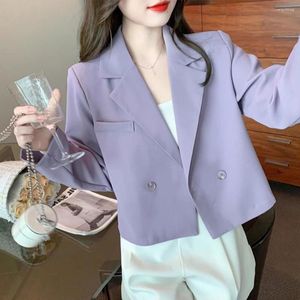 Frauenanzüge französische Freizeit Blazer Design Top Herbst Purple Kurzanzug Jacke Office Ladies Fashion Double Breasted Work Coat Outwear
