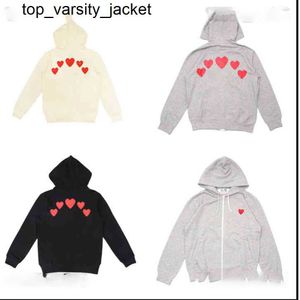 2023 Designer CDGS Trendy Play Little Red Heart Back Brand Multi Moda Marca Men feminina Feminino Zipper Hoodie Capuz do casal Gray