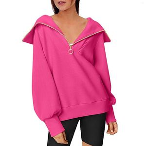 Women's Hoodies Fuzzy For Women Ladies Casual Loose Large Lapel Half Zipper Pullover Sweatshirt Zip Fitted