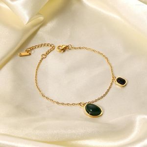 Link Bracelets Green Agate Oval Chain Competitive Price Women Couple Stainless Steel 18K PVD Plating Dainty Tarnish Free Jewelry