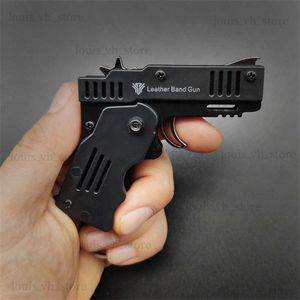 Folding Rubber Band Gun 6 Shot Leather Band Gun Metal Semi-legering Pistol Collection Toy Gift Soft Bullet Gun T230816