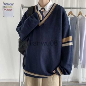 Męskie swetry męskie męskie pullover jesienne sweter w dent mundury zestaw nowy styl college'u koreańskie zimowe dzianiny luźne para długiego rękawu J230806