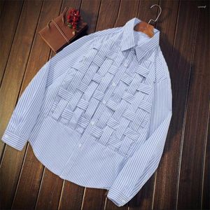 Camisas casuais masculinas Camisa de queda de queda tecendo impressão listrada individual de manga comprida