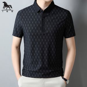 Polo da uomo polo da uomo di alta qualità estiva in seta di ghiaccio a maniche corte con frange e strisce business casual camicia da uomo999 230815