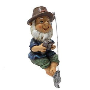 Decorative Objects Gnome Fishing Statue Outdoor Garden Gnomes Figurine Funny Lawn Statues Resin Decoration 230815