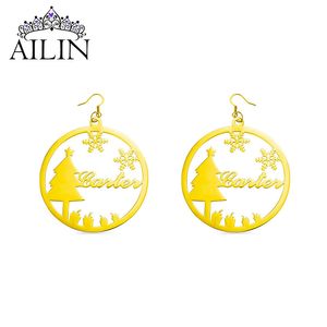 Hoop Huggie AILIN Gold Color Custom Hoops Name Earrings For Women Fashion Stainless Steel Big Christmas Tree Personalized Jewelry Gifts 230815