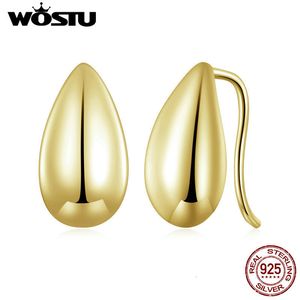 Charm Wostu 925 STERLING Gümüş 18K Altın Parlak Waterdrop Küpeler Gözyaşı Damızlık Küpe Kadın Euro Basit Pentientes Takı Hediyesi 230815