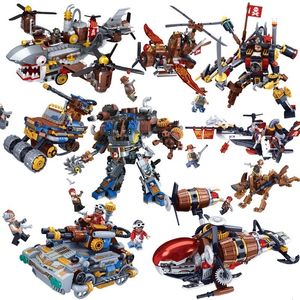 Architecture DIY House Age of Steam City Steampunk Stylized Train Shark Style Airplane Warrior Guards Nation Figure Building Block Toys for Kids 230815