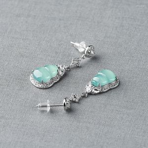 Dangle Ohrringe Burmesische Jade Gourd Designer Ohrschern Mode Charme Vintage Jadeitjuwelz 925 Silber Real Natural Women Blau geschnitzt