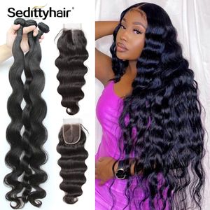 Synthetic Wigs Body wave 28 30 34 36 40 Inch Brazilian Hair Weave 3 4 Bundles With 4X4 Lace Closure Frontal Remy Human Weaves 230815