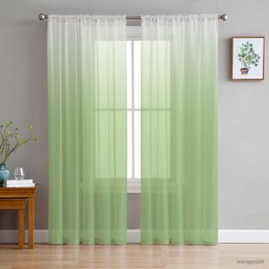 Curtain Dirty Green White Gradient Tulle Curtains for Living Room Bedroom Decoration Chiffon Sheer Kitchen Window Curtain Drapes R230816