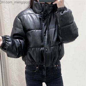 Moman Women Winter Winter Winter Black PU Leather Down Jacket Down Down