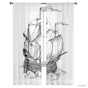 Curtain Black Painting Sheer Window Curtains for Bedroom Hall Drapes Home Decor Tulle Curtains for Living Room Chiffon Curtains