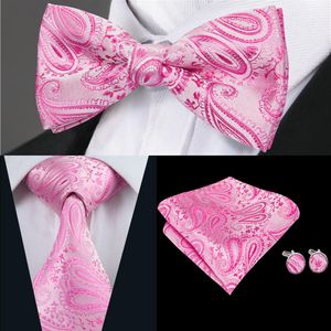 Hi-Tie Fashion Mens Tie Tie Pink Floral Bowtie, сотканную с запонками для мужского свадебного платья для мужского свадебного платья LH-0702 D-0379279Z