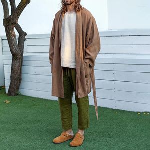 Men's Jackets 2023 Chinese Tang Suit Ancient Style Hanfu Solid Color Poncho Cardigan Cloak Coat Retro Zen Clothing Taoist Robe Gown
